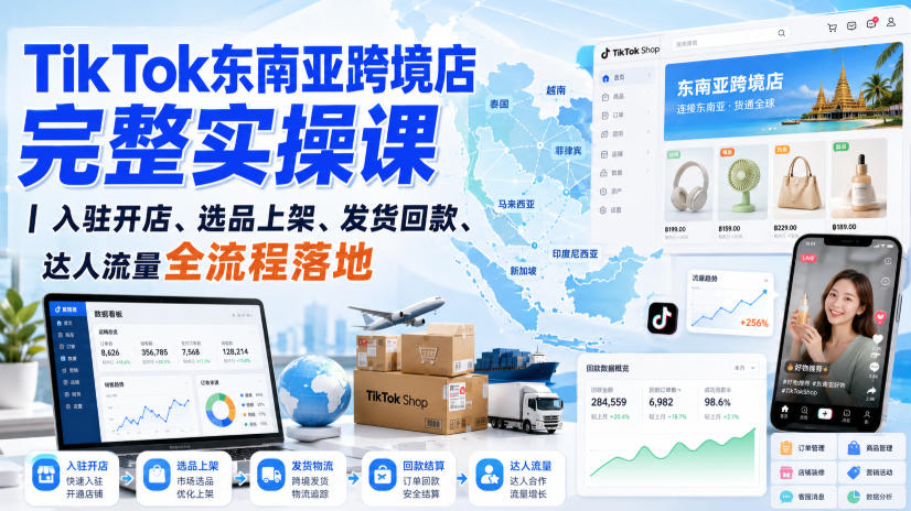 TikTok东南亚跨境店完整实操课｜入驻开店、选品上架、发货回款、达人流量全流程落地-悟思笔记，一个低调的学习营。