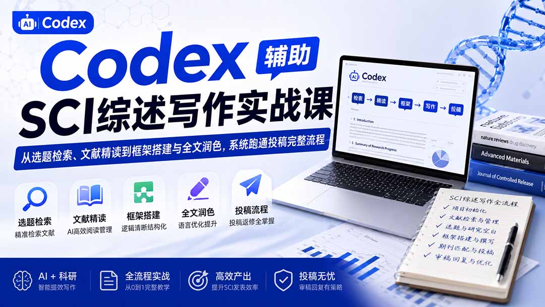 Codex辅助SCI综述写作实战课——从选题检索、文献精读到框架搭建与全文润色，系统跑通投稿完整流程-悟思笔记，一个低调的学习营。