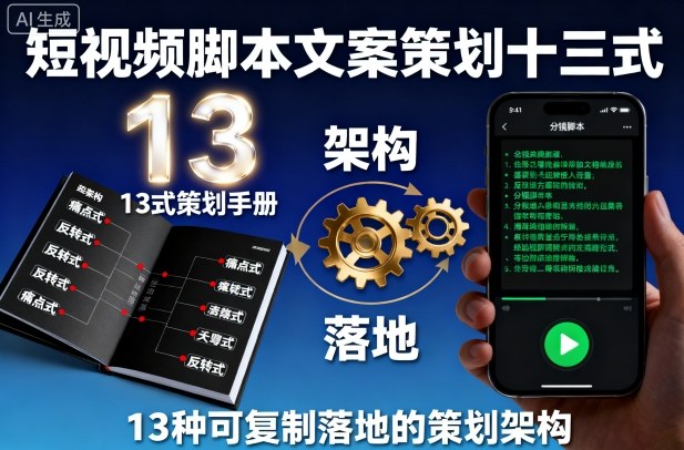 短视频脚本文案策划十三式，13种可复制落地的策划架构-悟思笔记，一个低调的学习营。