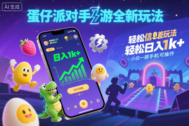 蛋仔派对手游全新玩法，轻松日入1k+，风口信息差玩法，当天见收益，小白一部手机可操作-悟思笔记，一个低调的学习营。