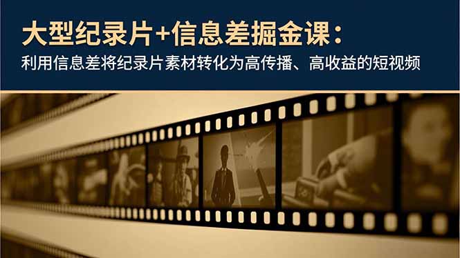 大型纪录片+信息差掘金课：利用信息差将纪录片素材转化为高传播、高收益的短视频-悟思笔记，一个低调的学习营。