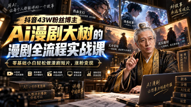 抖音43W粉丝博主Ai漫剧大树的漫剧制作全流程实战课，零基础小白轻松做漫剧短片，涨粉变现-悟思笔记，一个低调的学习营。