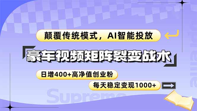 豪车视频矩阵裂变战术，颠覆传统模式，AI智能投放，日增400+高净值创业…-悟思笔记，一个低调的学习营。