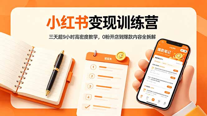 小红书变现训练营：三天超9小时高密度教学，0粉开店到爆款内容全拆解-悟思笔记，一个低调的学习营。