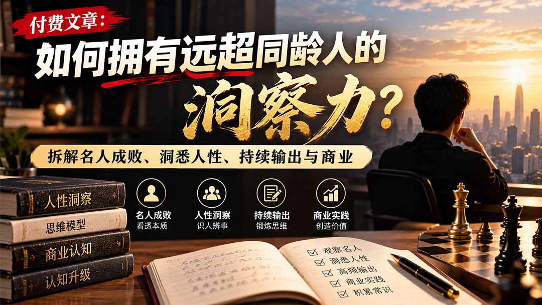付费文章：如何拥有远超同龄人的洞察力？拆解名人成败、洞悉人性、持续输出与商业实践-悟思笔记，一个低调的学习营。
