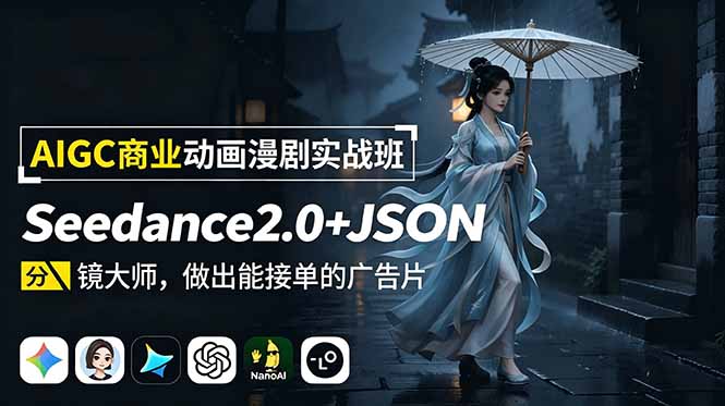 AIGC商业动画漫剧实战班：Seedance2.0+JSON分镜大师，做出能接单的广告片-悟思笔记，一个低调的学习营。