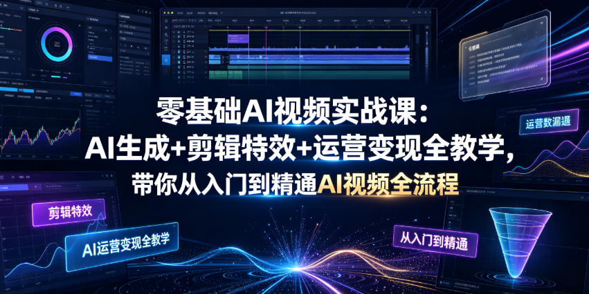 零基础AI视频实战课：AI生成+剪辑特效+运营变现全教学，带你从入门到精通AI视频全流程-悟思笔记，一个低调的学习营。