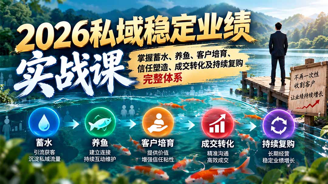 2026私域稳定业绩实战课：掌握蓄水、养鱼、客户培育、信任塑造、成交转化及持续复购完整体系-悟思笔记，一个低调的学习营。