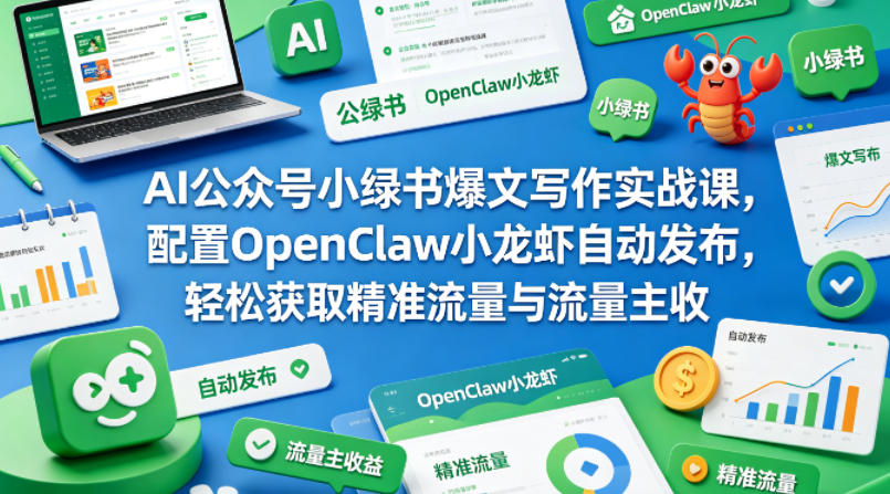 AI公众号小绿书爆文写作实战课，配置OpenClaw小龙虾自动发布，轻松获取精准流量与流量主收益-悟思笔记，一个低调的学习营。