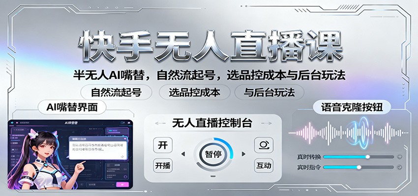 快手无人直播课：半无人AI嘴替，自然流起号，选品控成本与后台玩法-悟思笔记，一个低调的学习营。
