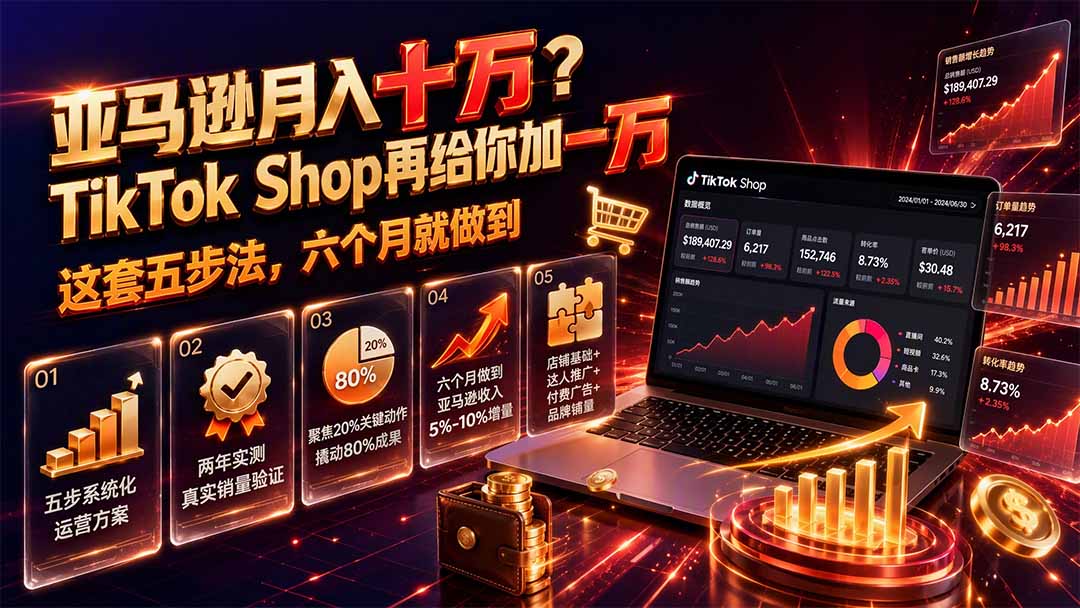 亚马逊月入十万？TikTok Shop再给你加一万——这套五步法，六个月就做到【原创双语字幕】-悟思笔记，一个低调的学习营。
