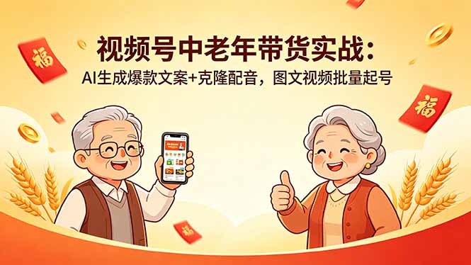 视频号中老年带货实战：AI生成爆款文案+克隆配音，图文视频批量起号-悟思笔记，一个低调的学习营。