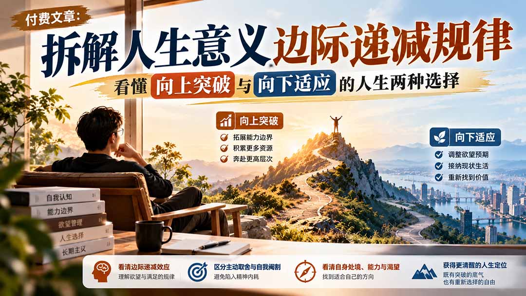 付费文章：拆解人生意义边际递减规律，看懂向上突破与向下适应的人生两种选择-悟思笔记，一个低调的学习营。