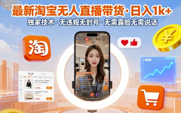最新淘宝无人直播带货，日入1k+，独家技术，无违规无封号，无需露脸无需说话【揭秘】-悟思笔记，一个低调的学习营。