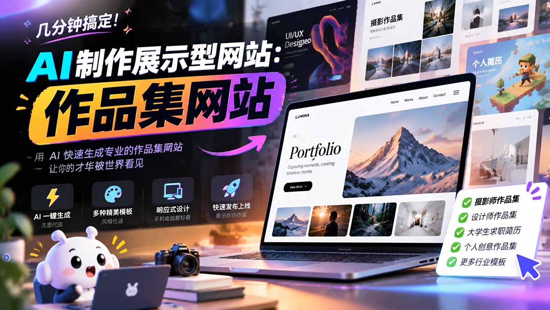 几分钟搞定，AI制作展示型网站制作：作品集网站，用AI快速生成专业的作品集网站，接单变现！-悟思笔记，一个低调的学习营。