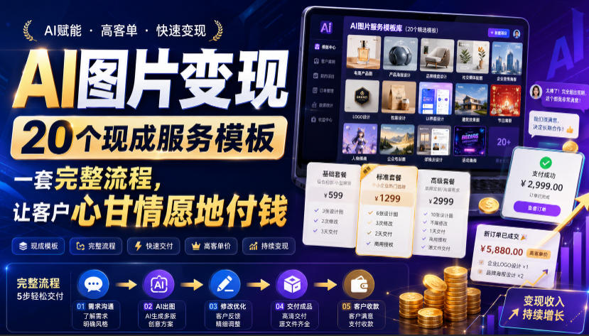 AI图片变现，20个现成服务模板，一套完整流程，让客户心甘情愿地付钱【原创双语字幕】-悟思笔记，一个低调的学习营。
