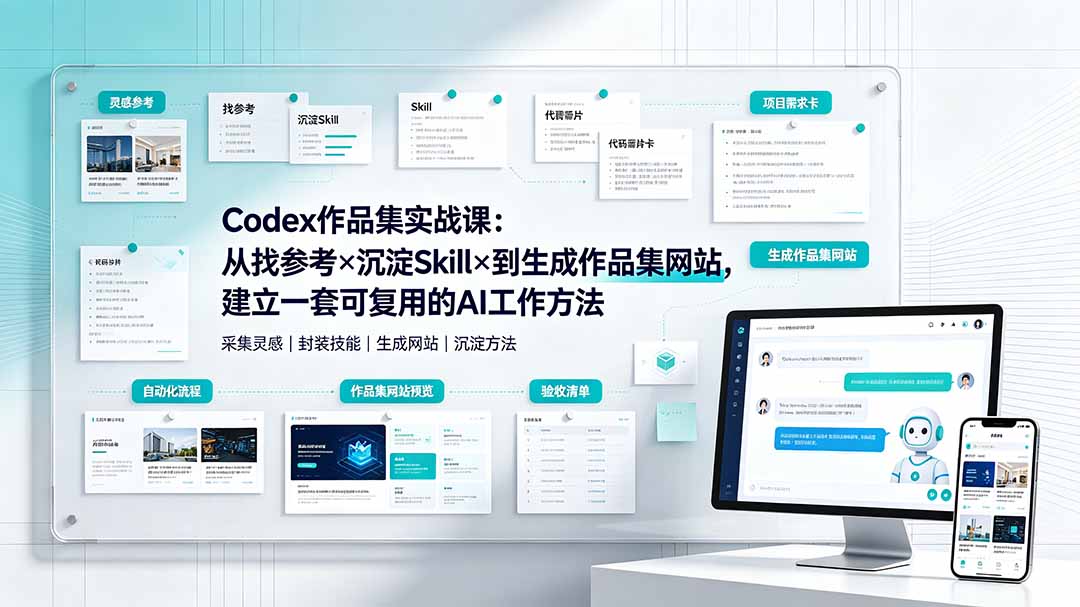 Codex作品集实战课：从找参考×沉淀Skill×到生成作品集网站，建立一套可复用的AI工作方法-悟思笔记，一个低调的学习营。