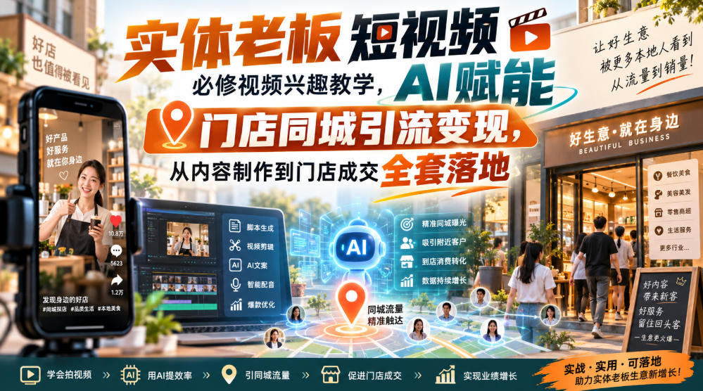 实体老板短视频必修视频兴趣教学，AI赋能门店同城引流变现，AI+短视频+直播打爆实体客流量-悟思笔记，一个低调的学习营。