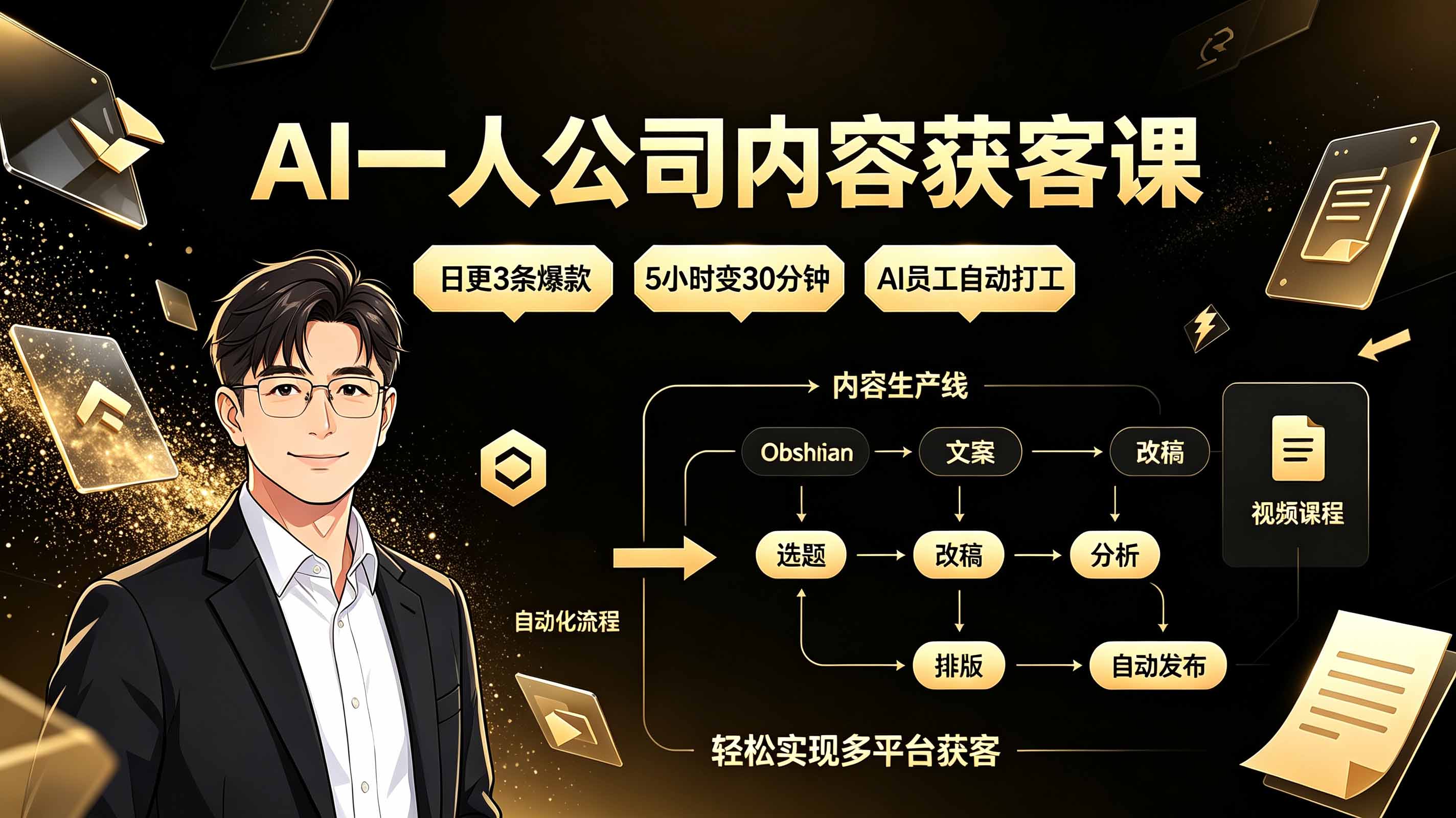 AI一人公司内容获客课：日更3条爆款×5小时变30分钟×AI员工自动打工，轻松实现多平台获客-悟思笔记，一个低调的学习营。