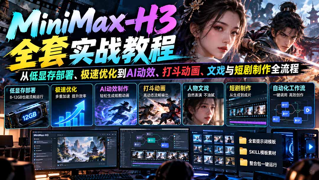 MiniMax-H3全套实战教程：从低显存部署、极速优化到AI动效、打斗动画、文戏与短剧制作全流程-悟思笔记，一个低调的学习营。