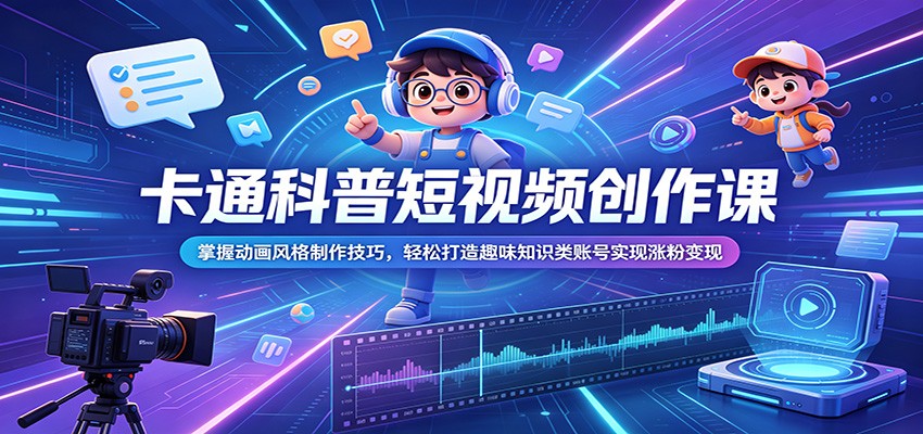 卡通科普短视频创作课：掌握动画风格制作技巧，轻松打造趣味知识类账号实现涨粉变现-悟思笔记，一个低调的学习营。