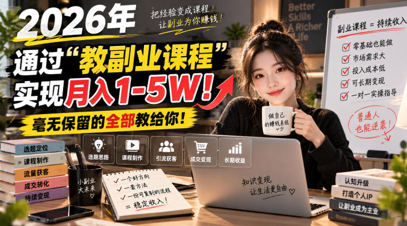 2026年通过“教副业课程”实现月入1-5W！毫无保留的全部教给你！【揭秘】-悟思笔记，一个低调的学习营。