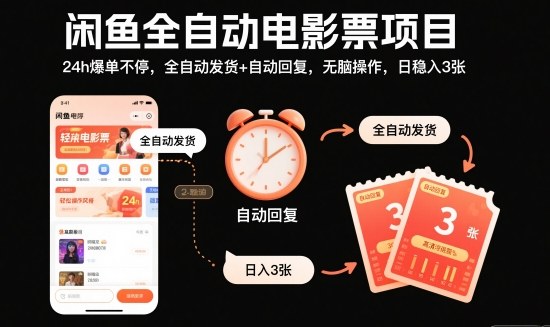 闲鱼全自动电影票项目，24h爆单不停，全自动发货+自动回复，无脑操作，日稳入3张【揭秘】-悟思笔记，一个低调的学习营。