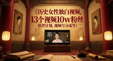 历史女性独白视频，13个视频10w粉丝，伙伴计划，视频号分成等-悟思笔记，一个低调的学习营。