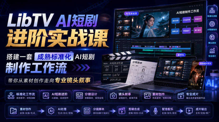 LibTV AI短剧进阶实战课，搭建一套成熟标准化AI短剧制作工作流，带你从素材创作走向专业镜头叙事(更新)-悟思笔记，一个低调的学习营。