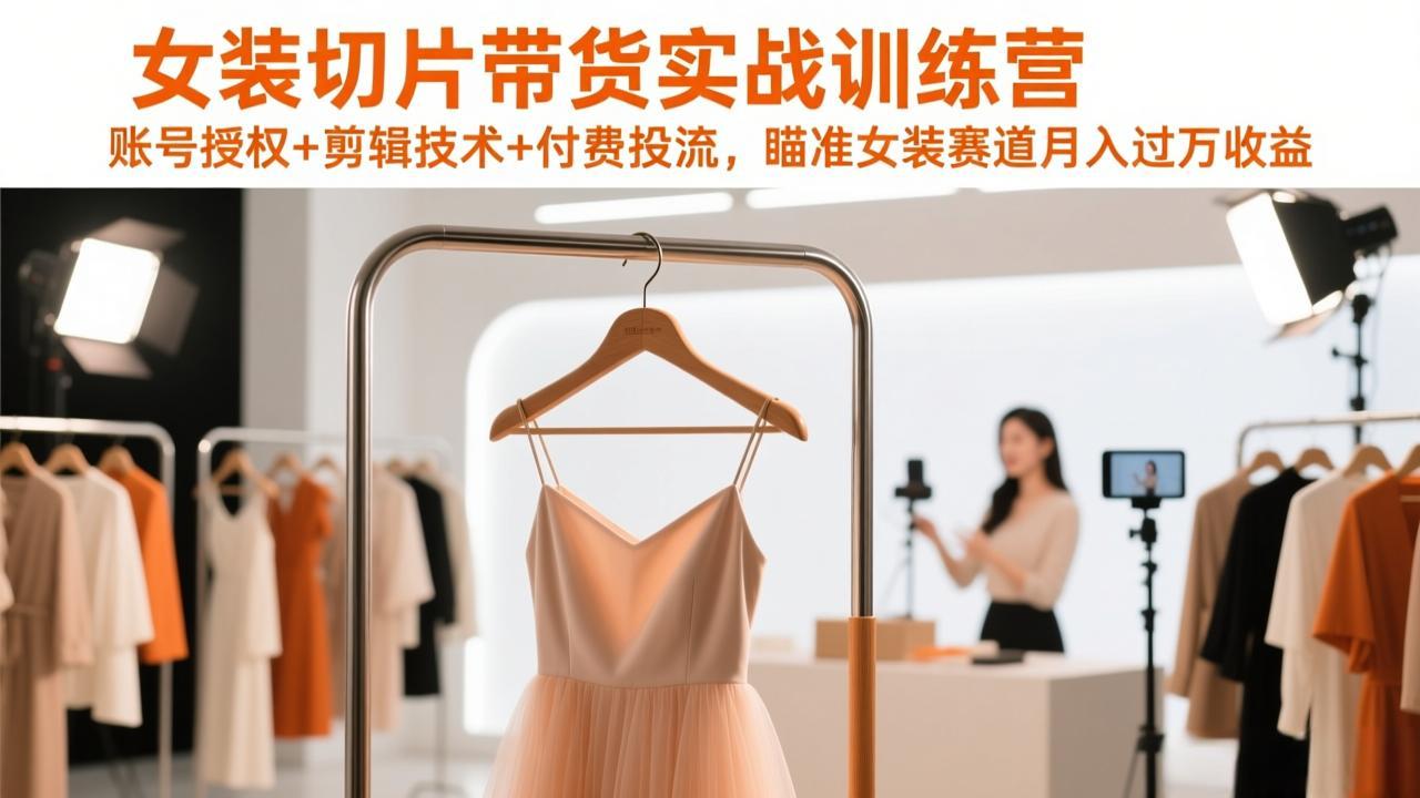 女装切片带货实战训练营，账号授权+剪辑技术+付费投流，瞄准女装赛道月入过万收益-悟思笔记，一个低调的学习营。