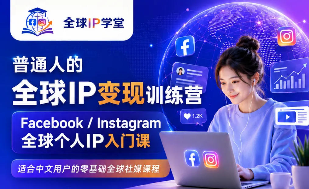 普通人的全球IP变现训练营，Facebook/Instagram全球个人IP入门课，零基础全球社媒课程-悟思笔记，一个低调的学习营。