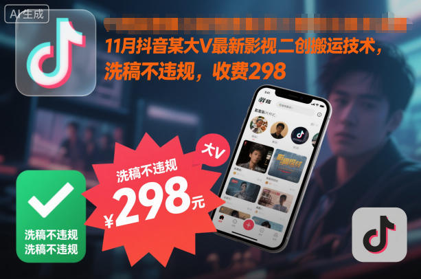 11月抖音某大V最新影视二创搬运技术，洗稿不违规，收费298-悟思笔记，一个低调的学习营。
