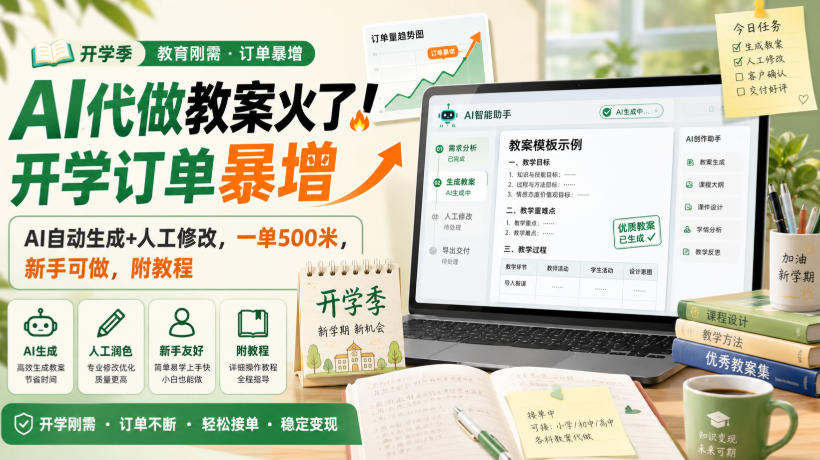 AI代做教案火了！开学订单暴增，AI自动生成+人工修改，一单500米，新手可做，附教程【揭秘】-悟思笔记，一个低调的学习营。