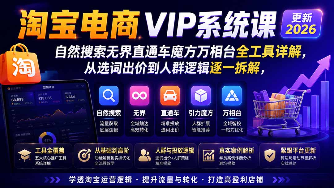 图片[1]-淘宝电商VIP系统课-更新8月；自然搜索无界直通车魔方万相台全工具详解，从选词出价到人群逻辑逐一拆解-悟思笔记，一个低调的学习营。