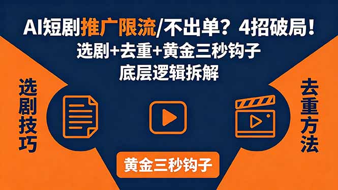 AI短剧推广总被限流、不出单？4招选剧+去重技巧+黄金三秒钩子，手把手拆解底层逻辑-悟思笔记，一个低调的学习营。