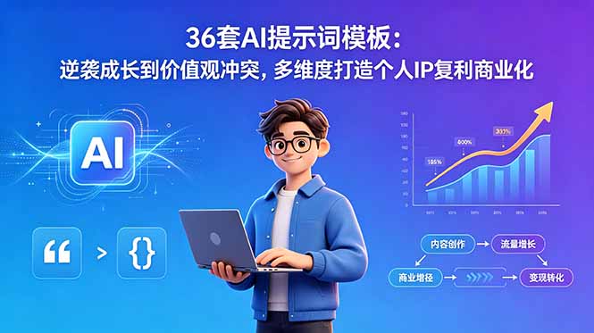 36套AI提示词模板：逆袭成长到价值观冲突，多维度打造个人IP复利商业化-悟思笔记，一个低调的学习营。