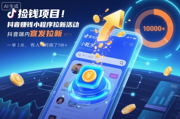 捡钱项目！抖音賺钱小程序拉新活动，抖音端内宣发拉新，一单3米，有人半个月搞了1W+-悟思笔记，一个低调的学习营。