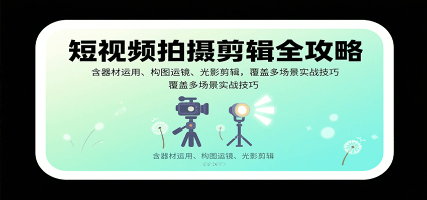 短视频拍摄剪辑全攻略：含器材运用、构图运镜、光影剪辑，覆盖多场景实战技巧-悟思笔记，一个低调的学习营。