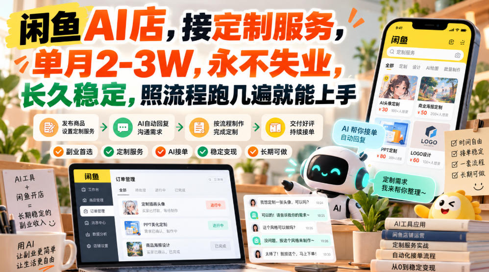 闲鱼AI店，接定制服务，单月2-3W，永不失业，长久稳定，照流程跑几遍就能上手-悟思笔记，一个低调的学习营。