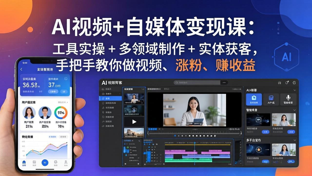 AI视频+自媒体变现课：工具实操 + 多领域制作 + 实体获客，手把手教你做视频、涨粉、赚收益-悟思笔记，一个低调的学习营。