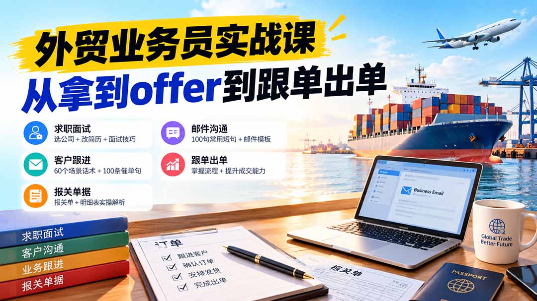 外贸业务员从求职到出单实战课：教你筛选优质公司、优化简历、应对面试、客户跟进催单及出口报关操作篇-悟思笔记，一个低调的学习营。