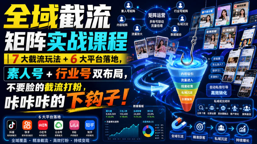 全域截流矩阵实战课程｜7大截流玩法+6大平台落地，素人号+行业号双布局，不要脸的截流打粉，咔咔咔的下钩子！-悟思笔记，一个低调的学习营。