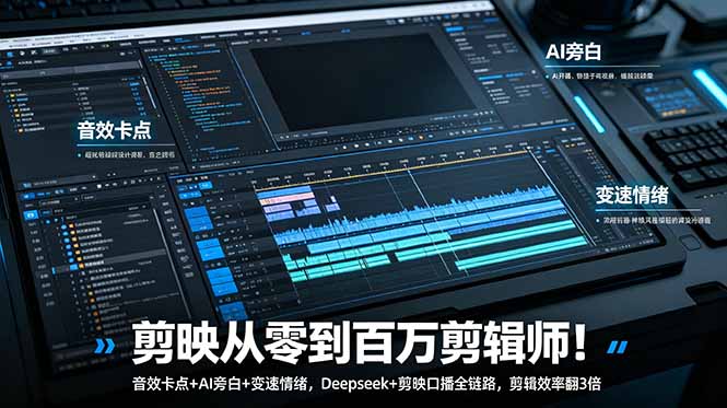 剪映从零到百万剪辑师！音效卡点+AI旁白+变速情绪，Deepseek+剪映口播全链路，剪辑效率翻3倍-悟思笔记，一个低调的学习营。