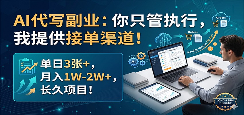 AI代写副业：你只管执行，我提供接单渠道！单日3张+，月入1W-2W+，长久项目-悟思笔记，一个低调的学习营。