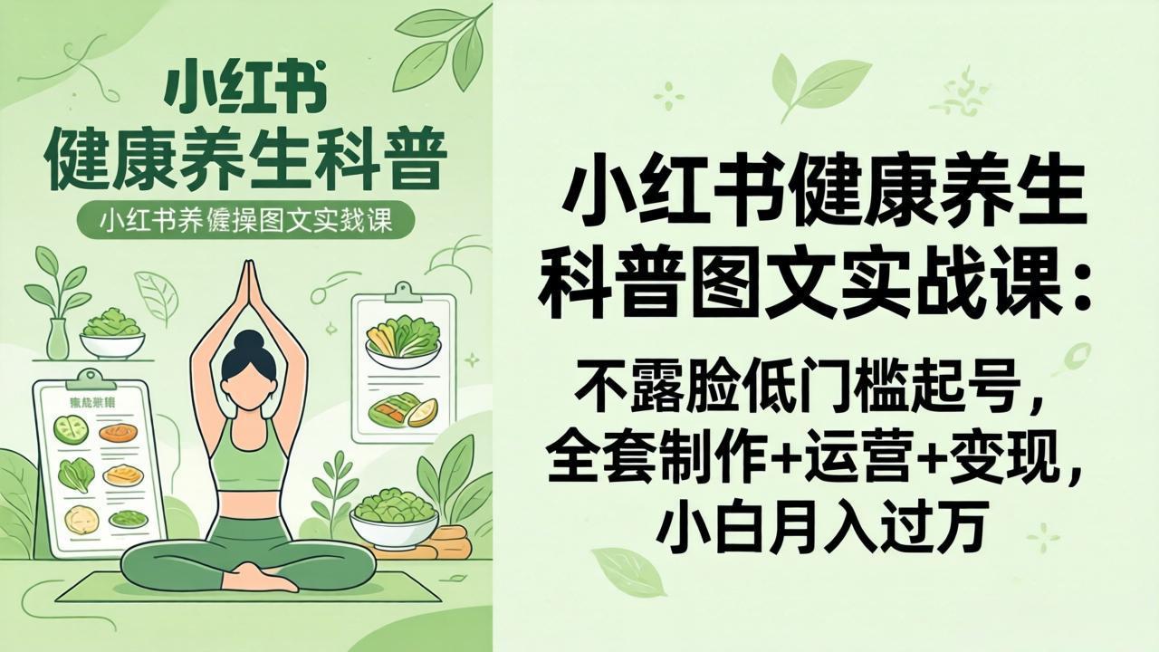 2026小红书健康养生科普图文实战课：不露脸低门槛起号，全套制作+运营+变现，小白月入过万-悟思笔记，一个低调的学习营。