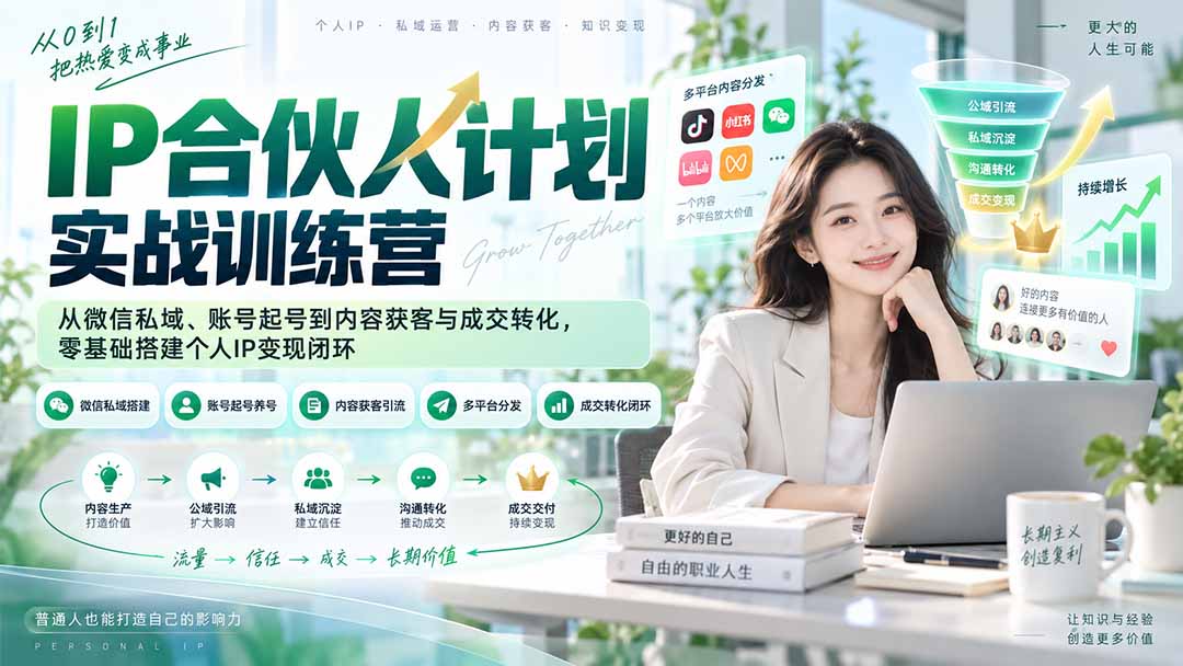 IP合伙人计划实战训练营-更新：从微信私域、账号起号到内容获客与成交转化，零基础搭建个人IP变现闭环-悟思笔记，一个低调的学习营。