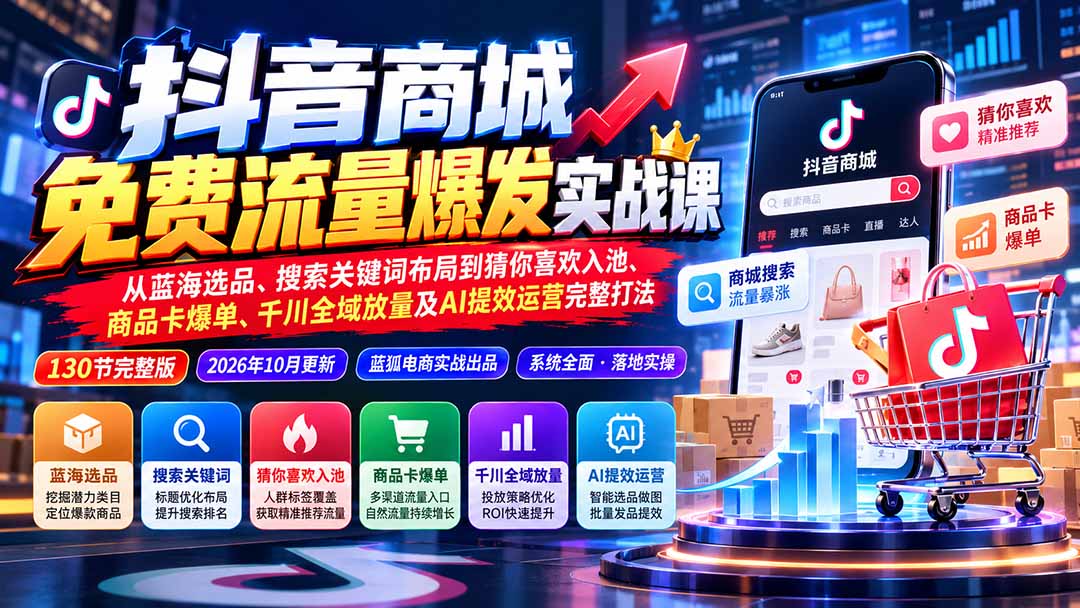 抖店城免费流量爆发实战-更新：蓝海选品、搜索关键词布局到猜你喜欢入池、商品卡爆单、千川全域放量及AI提效完整打法-悟思笔记，一个低调的学习营。