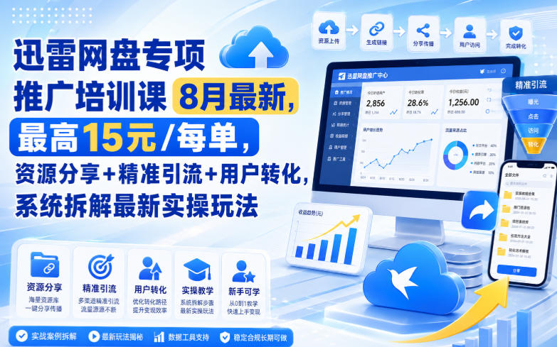 迅雷网盘专项推广培训课8月最新，最高15米/每单，资源分享+精准引流+用户转化，系统拆解最新实操玩法(更新0903)-悟思笔记，一个低调的学习营。