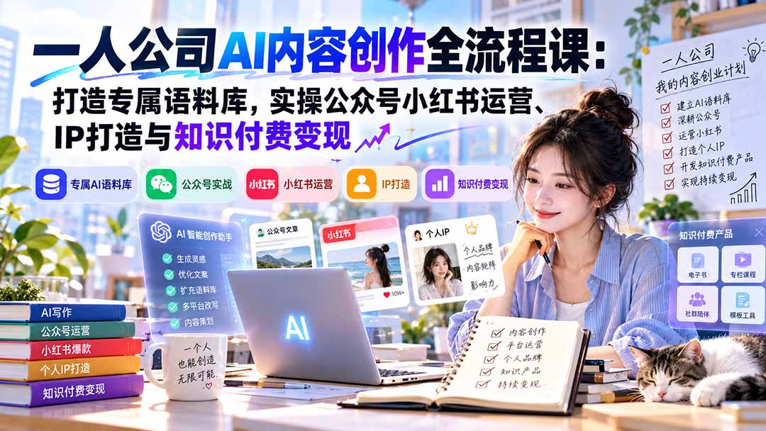 一人公司AI内容创作全流程课：打造专属语料库，实操公众号小红书运营、IP打造与知识付费变现方法论-悟思笔记，一个低调的学习营。