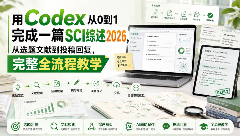 用Codex从0到1完成一篇SCI综述2026，从选题文献到投稿回复，完整全流程教学-悟思笔记，一个低调的学习营。